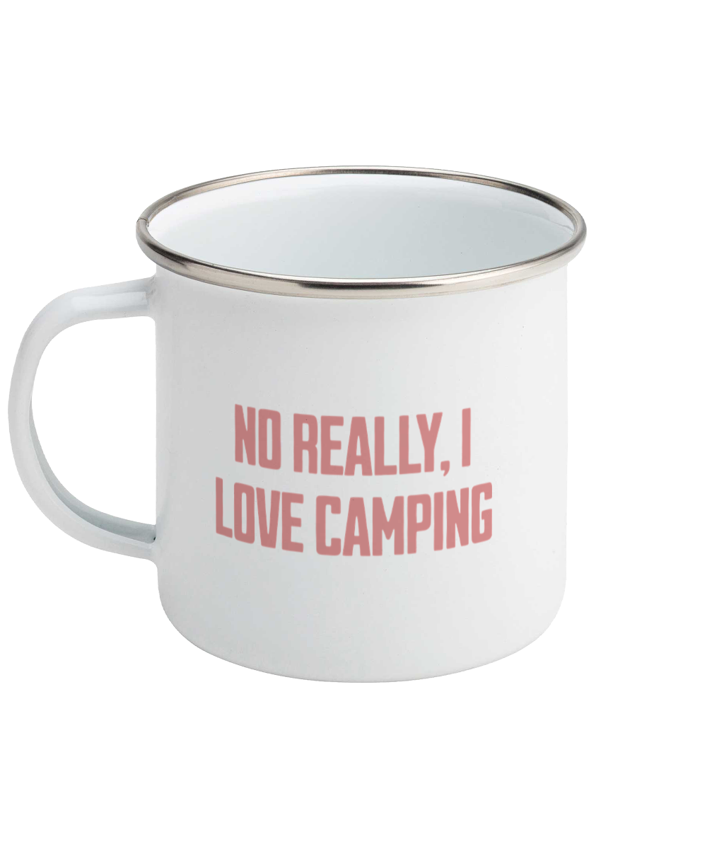 I Love Camping! Dusky Rose on White - Enamel Mug