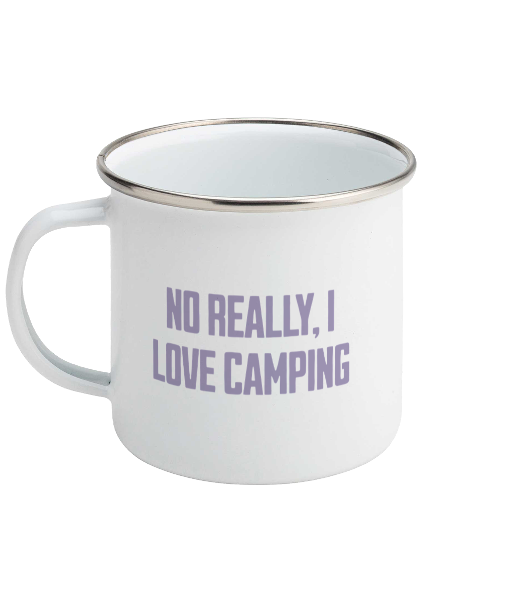 I Love Camping! Heather on White - Enamel Mug
