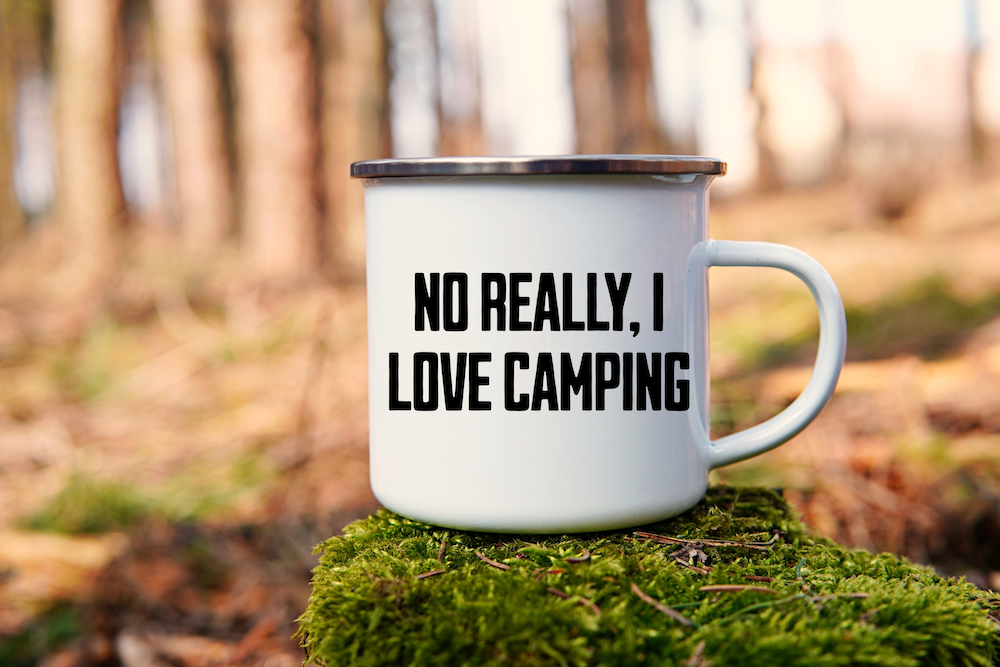 I Love Camping! Black on White - Enamel Mug