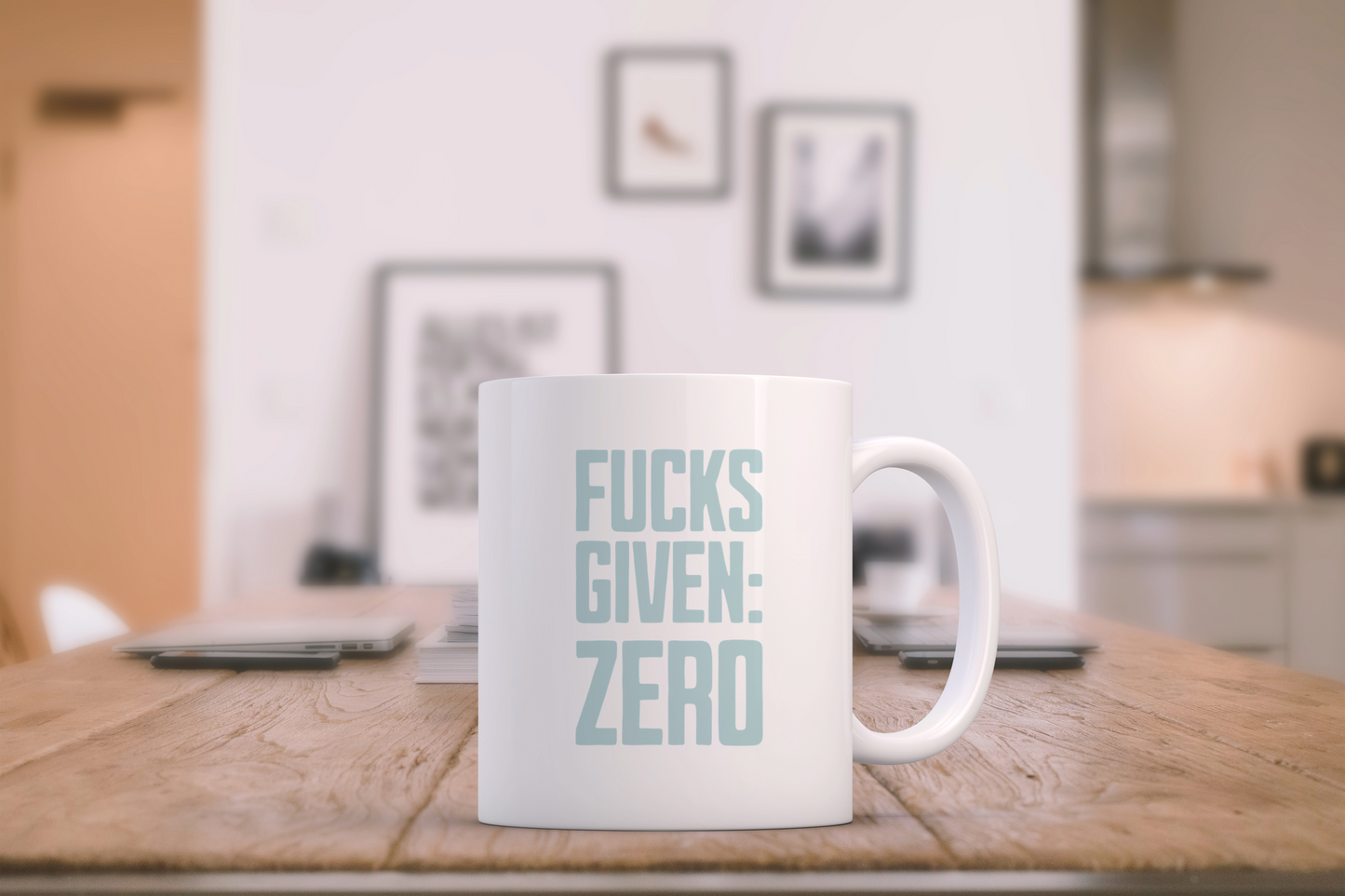 Zero Fucks Given! Powder Blue on White - Ceramic Mug