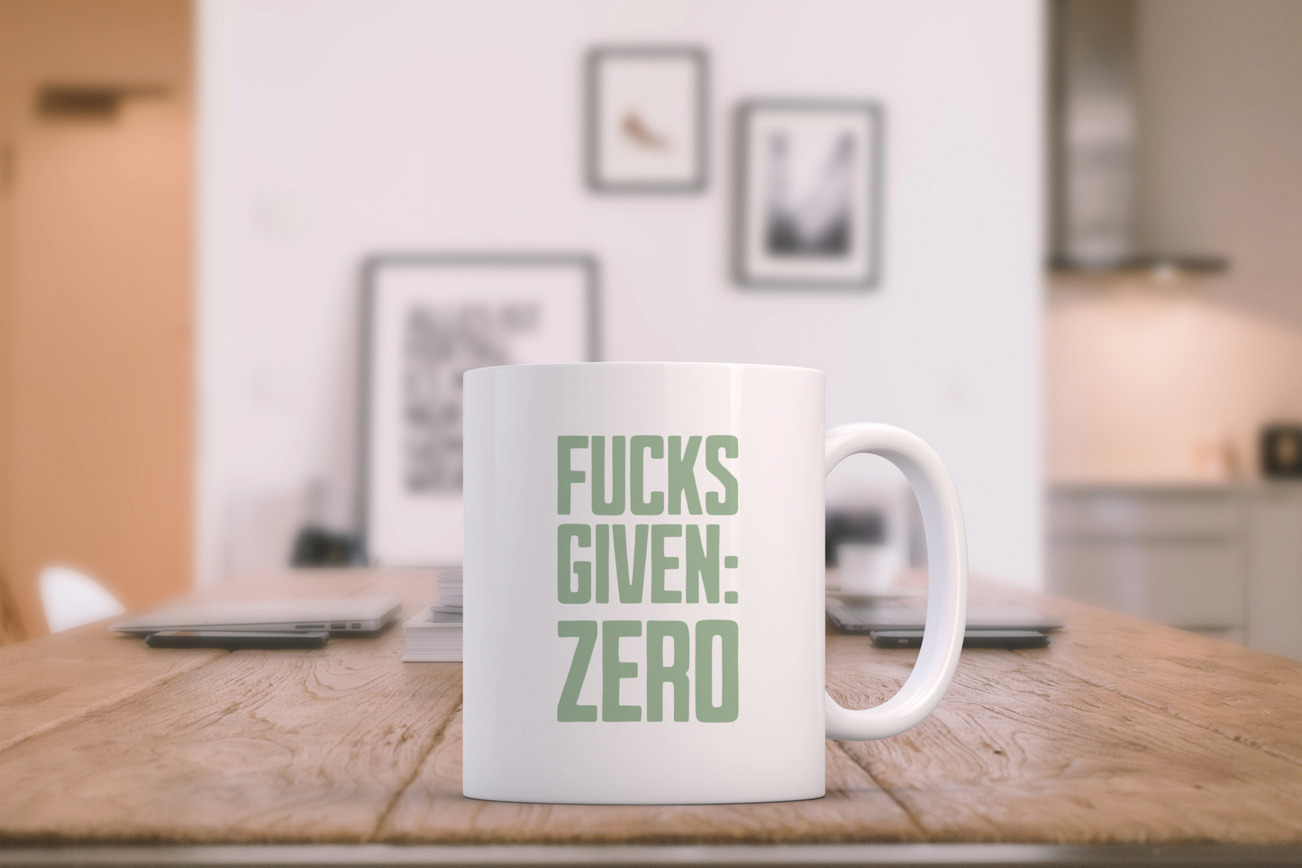 Zero Fucks Given! Pistachio on White - Ceramic Mug