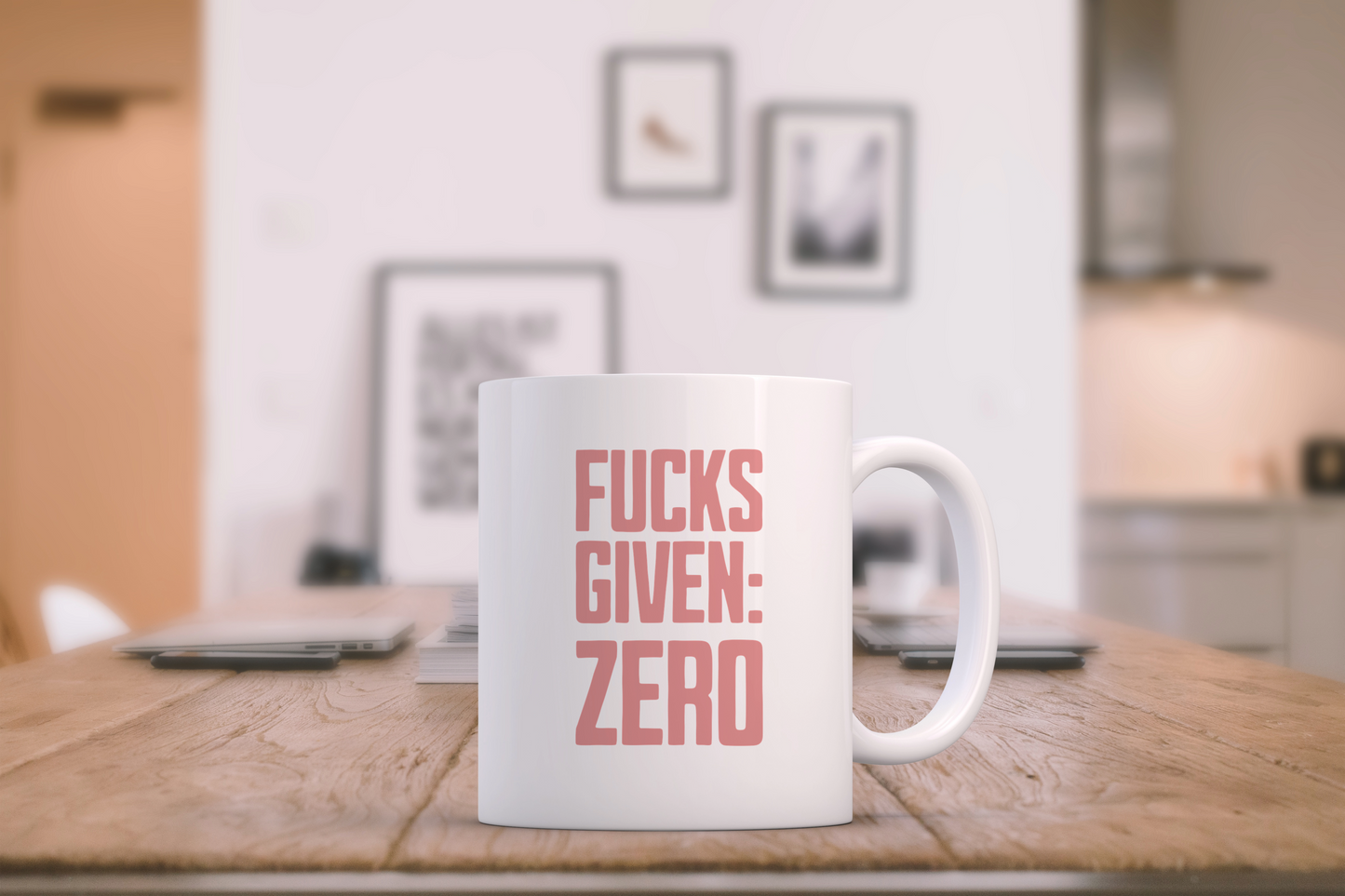 Zero Fucks Given! Dusky Rose on White - Ceramic Mug