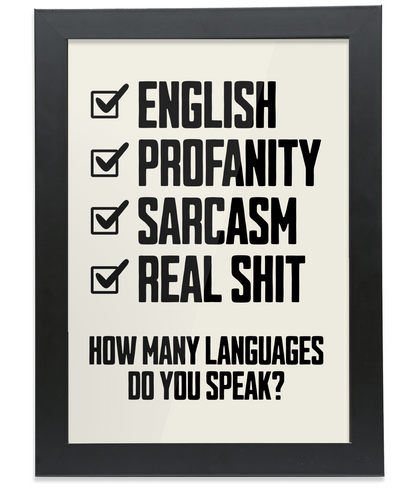 How Many Languages? Black on Cream - FRAMED Fine Art Print