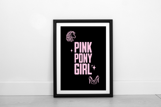 Pink Pony Girl Blush Pink on Black - Fine Art Print