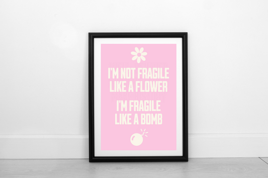 Fragile Like A Bomb! Cream on Blush Pink - Fine Art Work