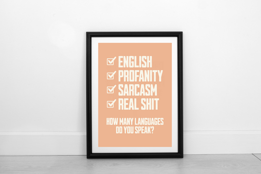 How Many Languages? Cream on Pastel Orange - Fine Art Print