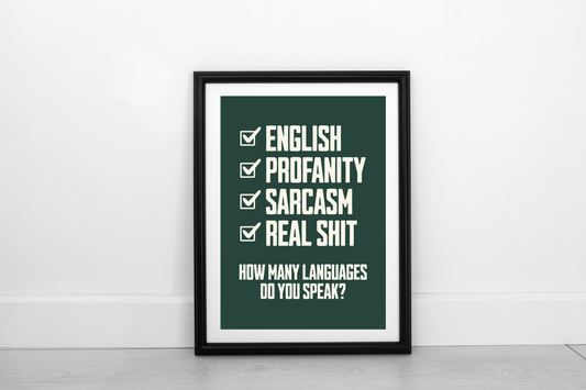 How Many Languages? Cream on Juniper Green - Fine Art Print