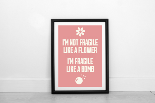 Fragile Like A Bomb! Cream on Dusky Rose - Fine Art Work