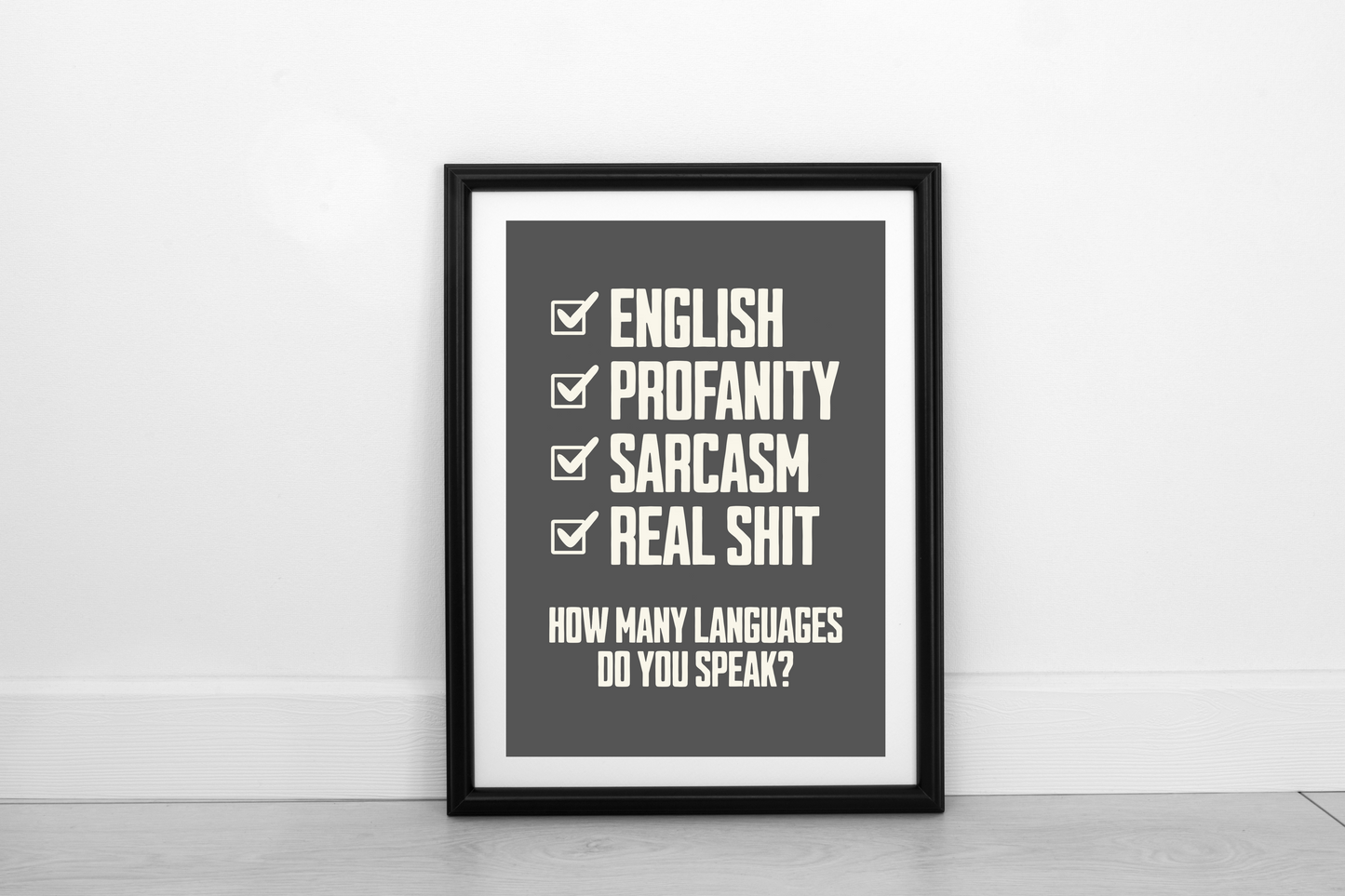 How Many Languages? Cream on Smokey Grey - Fine Art Print
