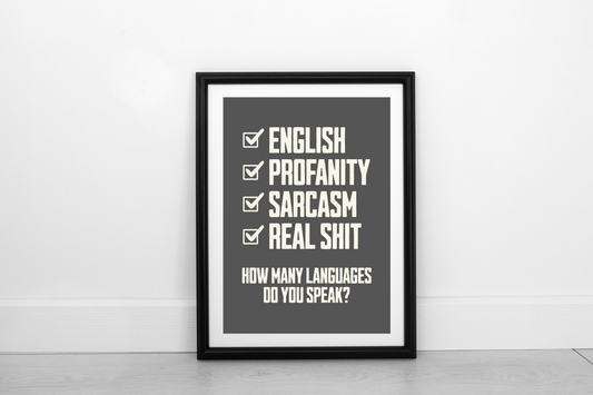 How Many Languages? Cream on Smokey Grey - Fine Art Print