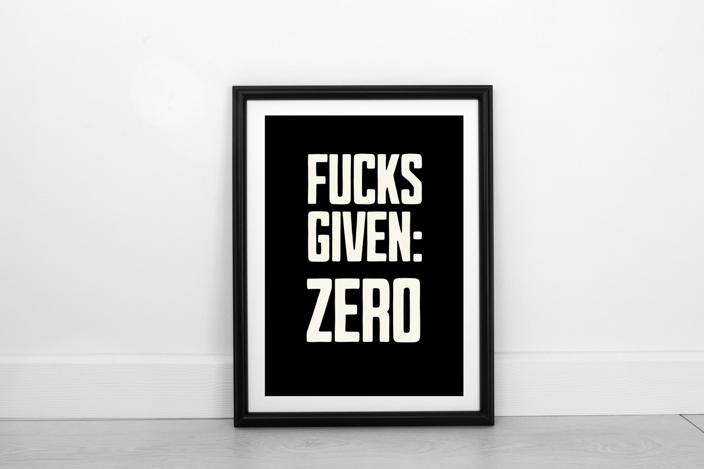 Zero Fucks Given Cream on Black - Fine Art Print