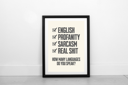 How Many Languages? Smokey Grey on Cream - Fine Art Print