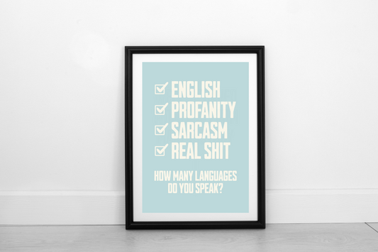 How Many Languages? Cream on Powder Blue - Fine Art Print