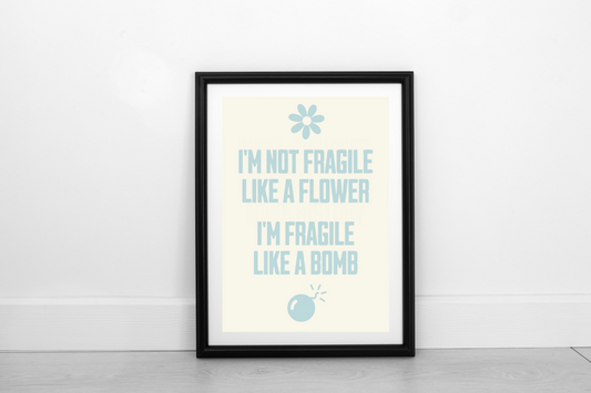 Fragile Like A Bomb! Powder Blue on Cream - Fine Art Work