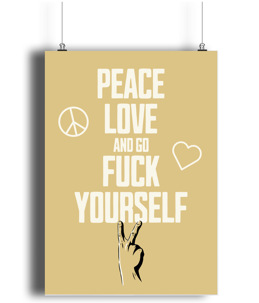 Peace Love... Cream on Mustard - Fine Art Print