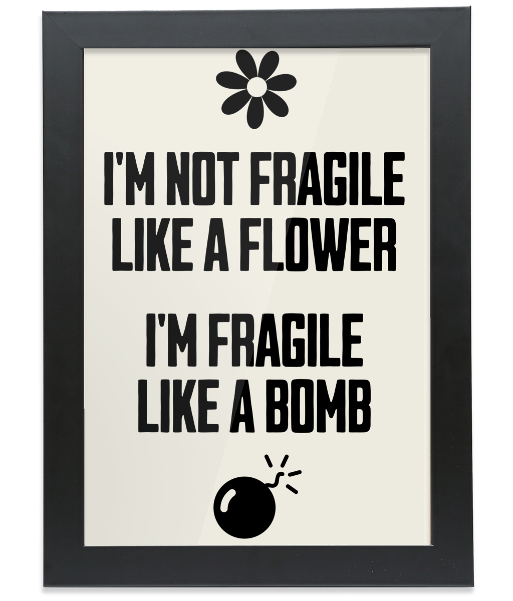 Fragile Like A Bomb! Black on Cream - FRAMED Fine Art Work